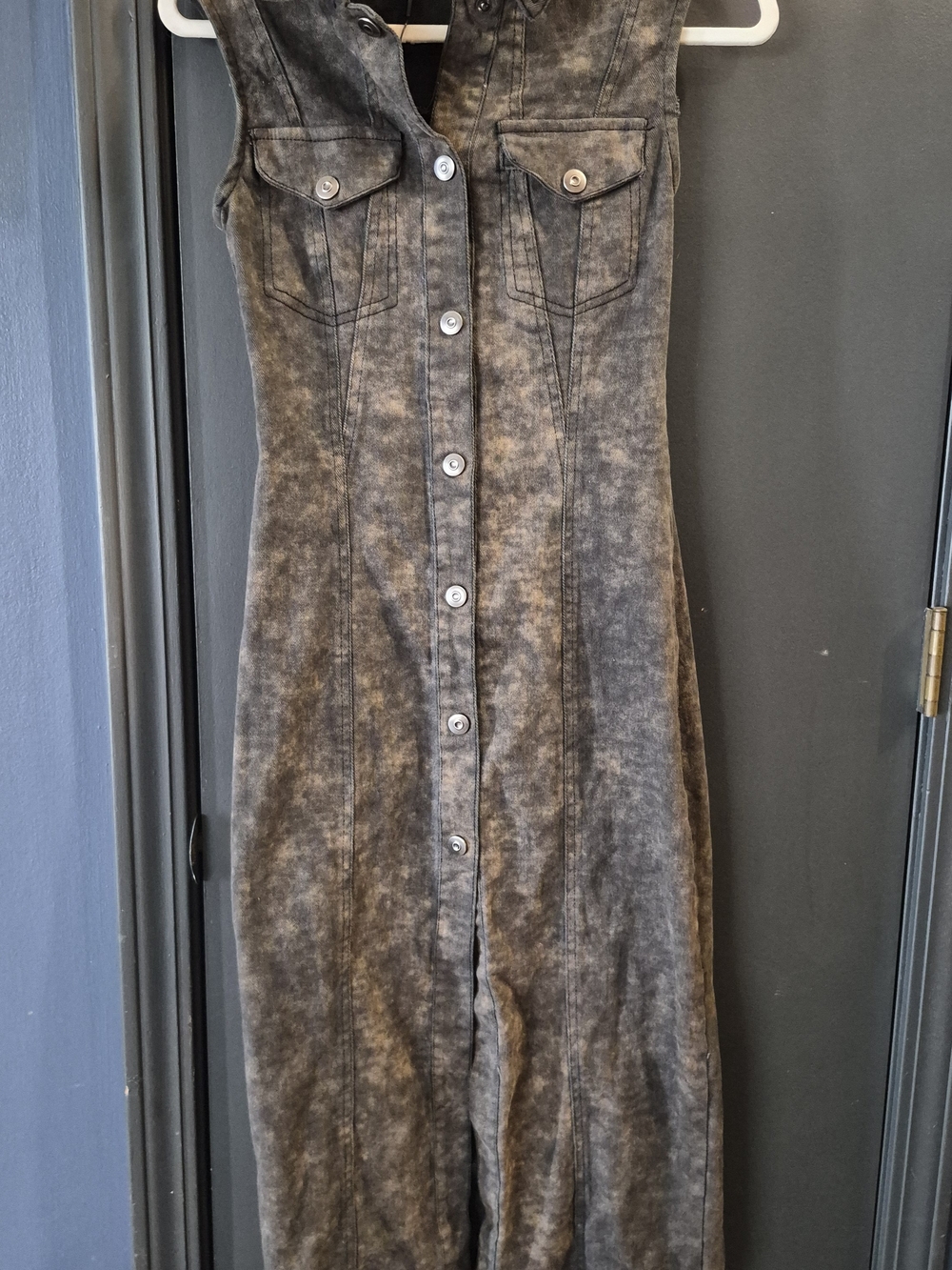 Fashion Nova Acid Wash Black Button-Front Midi Dress